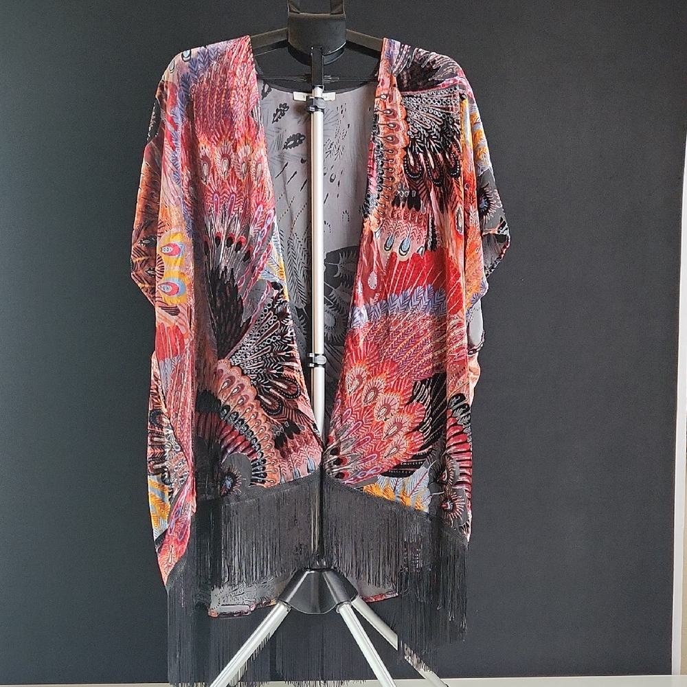 Black Rainn- Colorful Fringe Kimono - Plus Size Garment